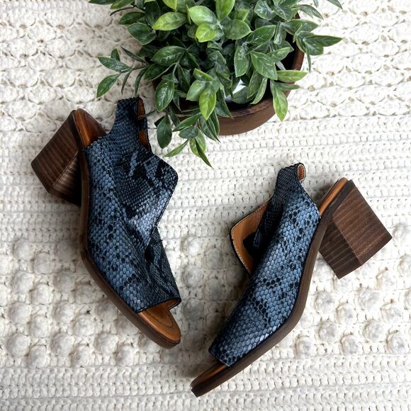 LUCKY BRAND Women's 6.5 Rhazy Bluestone Leather Snake Slingback Sandal Shoe NEW - Picture 4 of 16